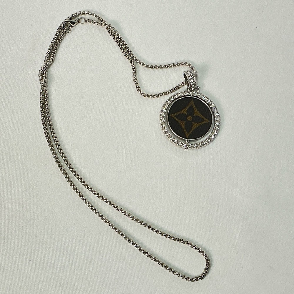 Double sided Silver Spinner Pendant Necklace Louis Vuitton Monogram Canvas